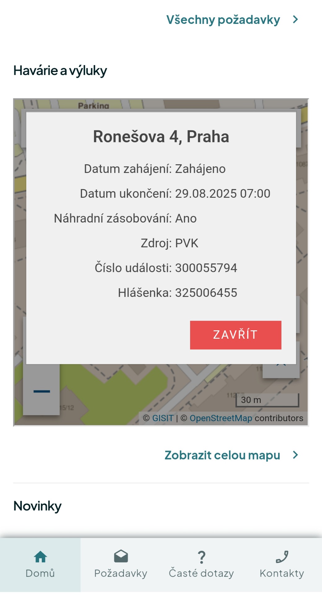 Proklikem lze ověřit stav na webu společnosti.